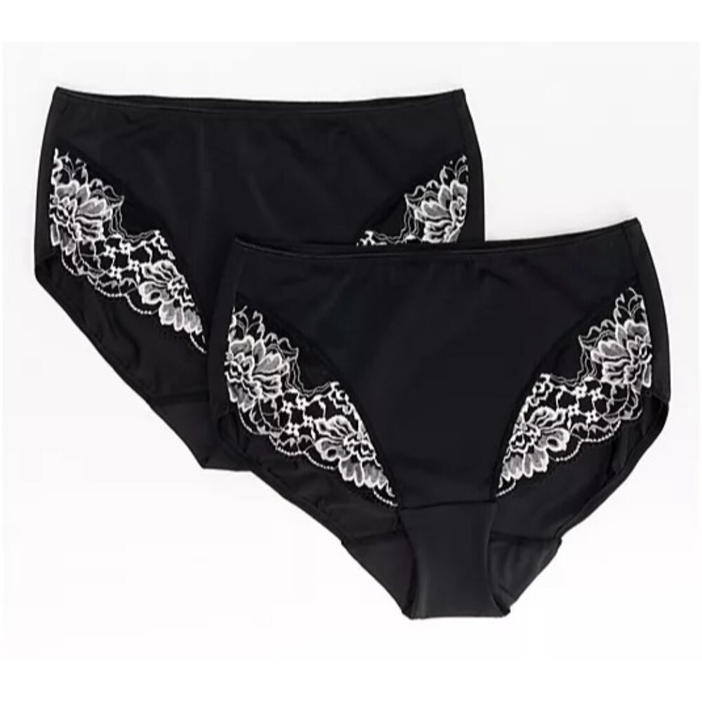 Breezies Luxe Lace Two Tone Hipster Brief Black 2 PACK 3X A632187 NEW